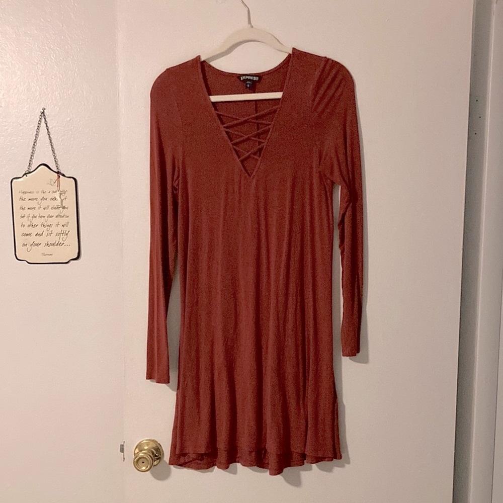 Express Rust Long Sleeve Dress M